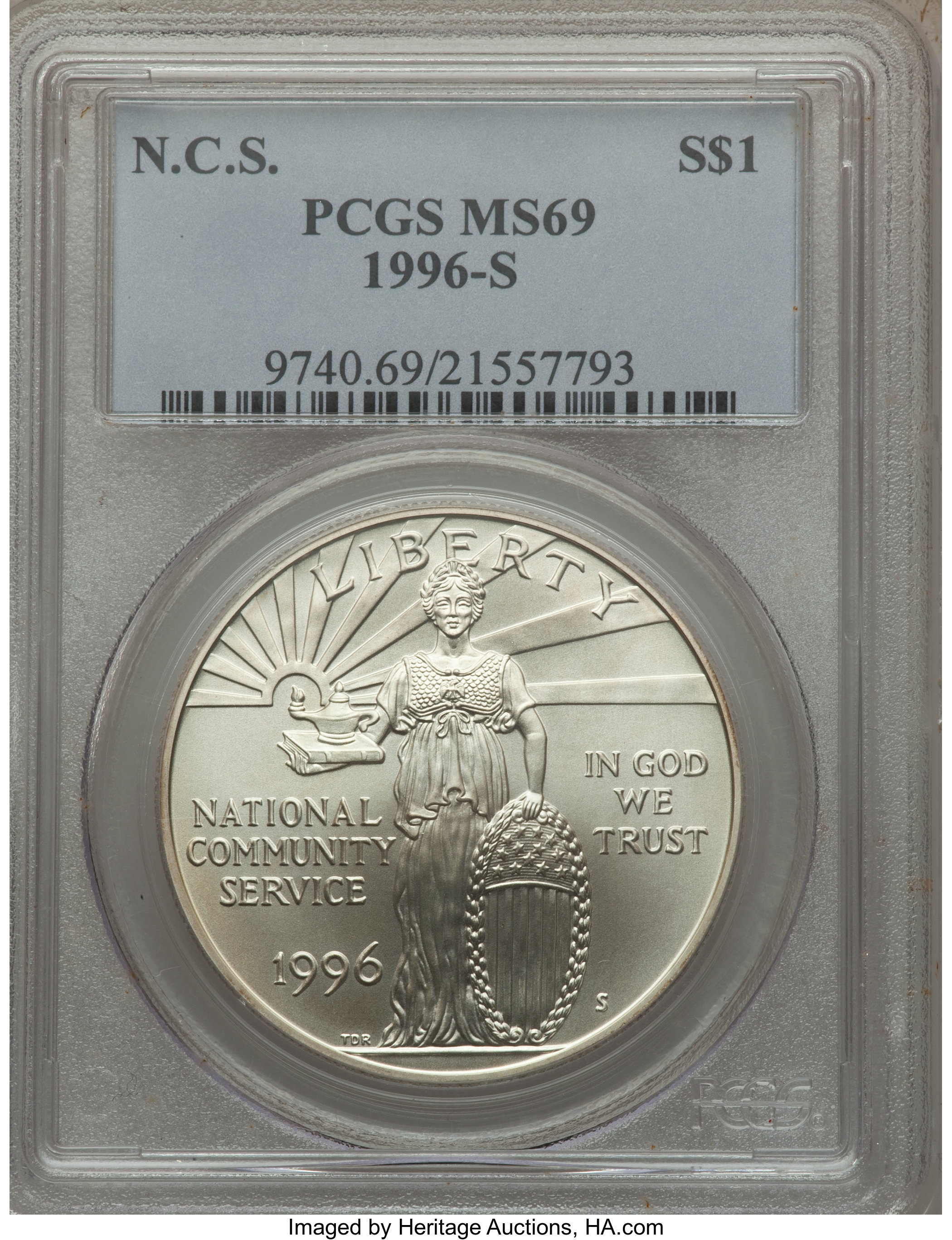 1996-S $1 Community Service Silver Dollar MS69 PCGS. PCGS Population (1190/130). NGC Census: (747/280). Mintage: 23,500. Nu...