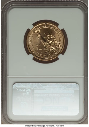 image for: (2008) $1 Van Buren, Missing Edge Lettering MS66 NGC. NGC Census: (0/0). PCGS Population (83/166). ...