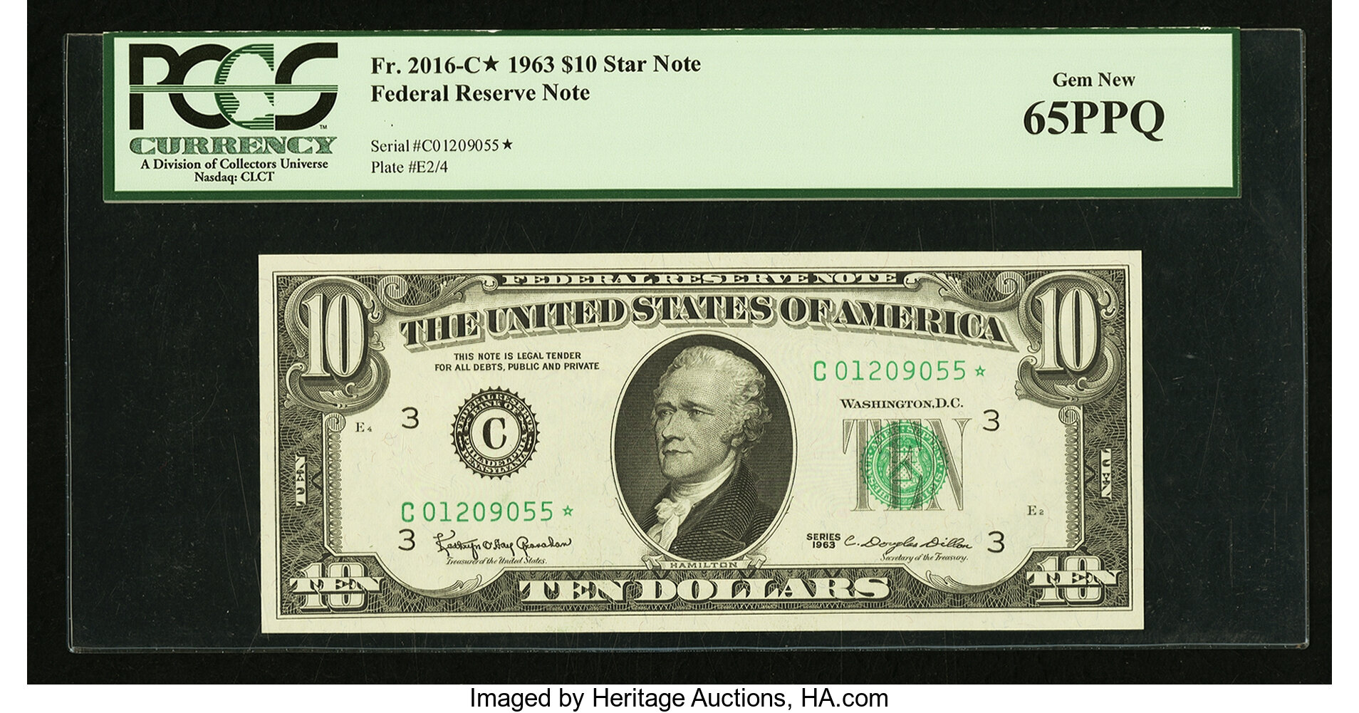 image for: Tied for Top Pop Fr. 2016-C* $10 1963 Federal Reserve Note. PCGS Gem New 65PPQ....