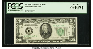image for: Fr. 2058-H $20 1934D Wide Federal Reserve Note. PCGS Gem New 65PPQ....