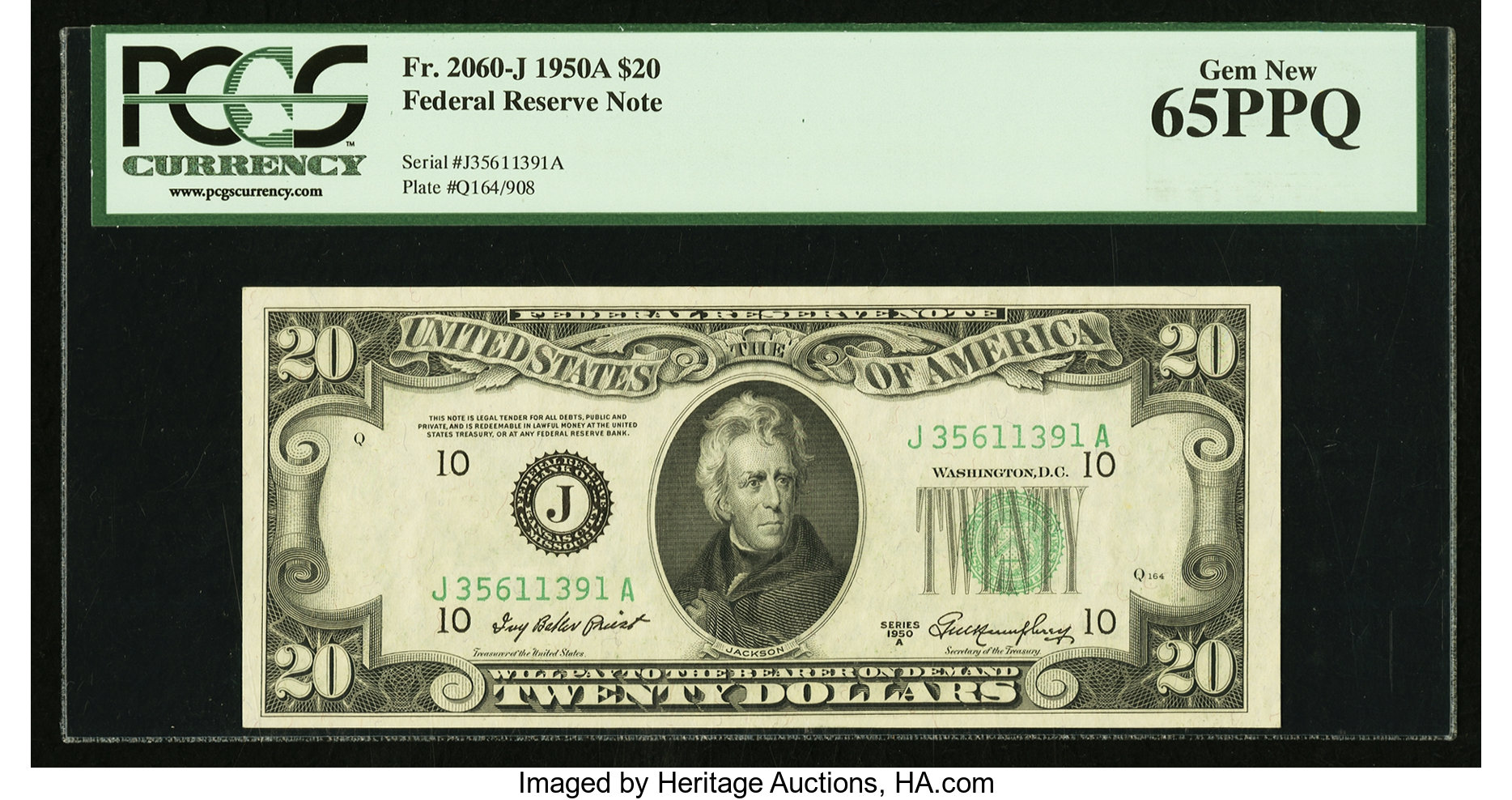 image for: Fr. 2060-J $20 1950A Federal Reserve Note. PCGS Gem New 65PPQ....