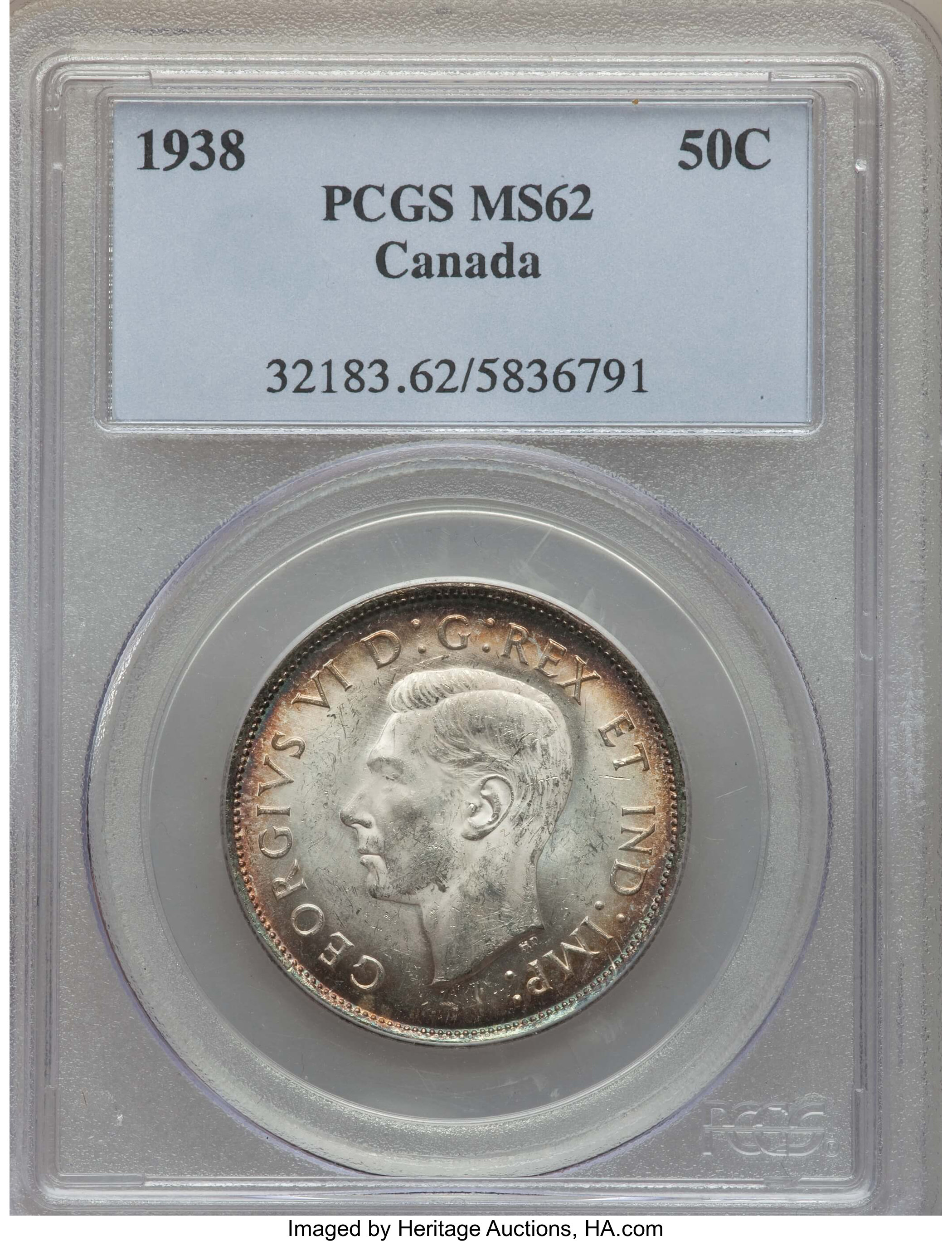 image for: George VI 50 Cents 1938 MS62 PCGS