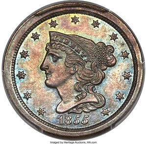 image for: 1855 1/2 C PR63 Brown PCGS. CAC. C-1, B-1, R.5 as a Proof....
