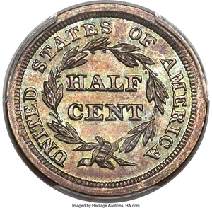 image for: 1855 1/2 C PR63 Brown PCGS. CAC. C-1, B-1, R.5 as a Proof....