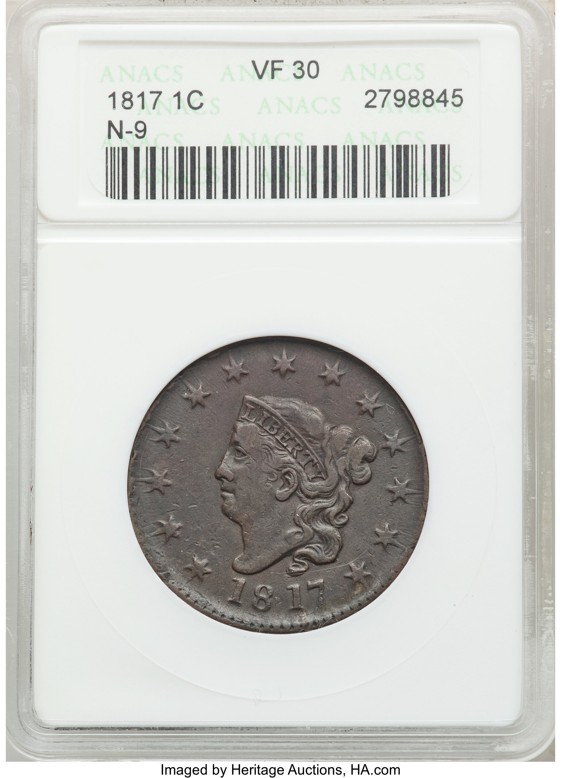 image for: 1817 1C 13 Stars, N-9, R.2, VF30 ANACS.  ...