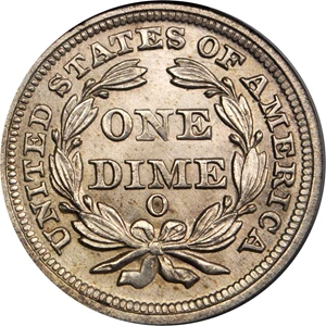image for: 1853-O Liberty Seated Dime. Arrows. Fortin-106. Rarity-4. MS-64 (PCGS). OGH.