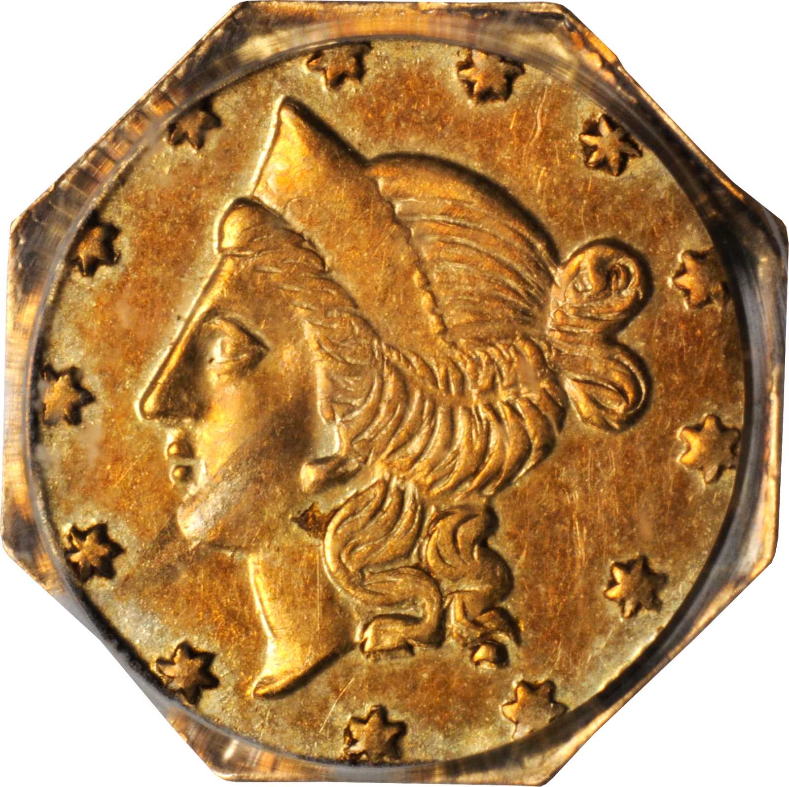 image for: 1856-N Octagonal 50 Cents. BG-310. Rarity-6+. Liberty Head. AU-58 (PCGS).