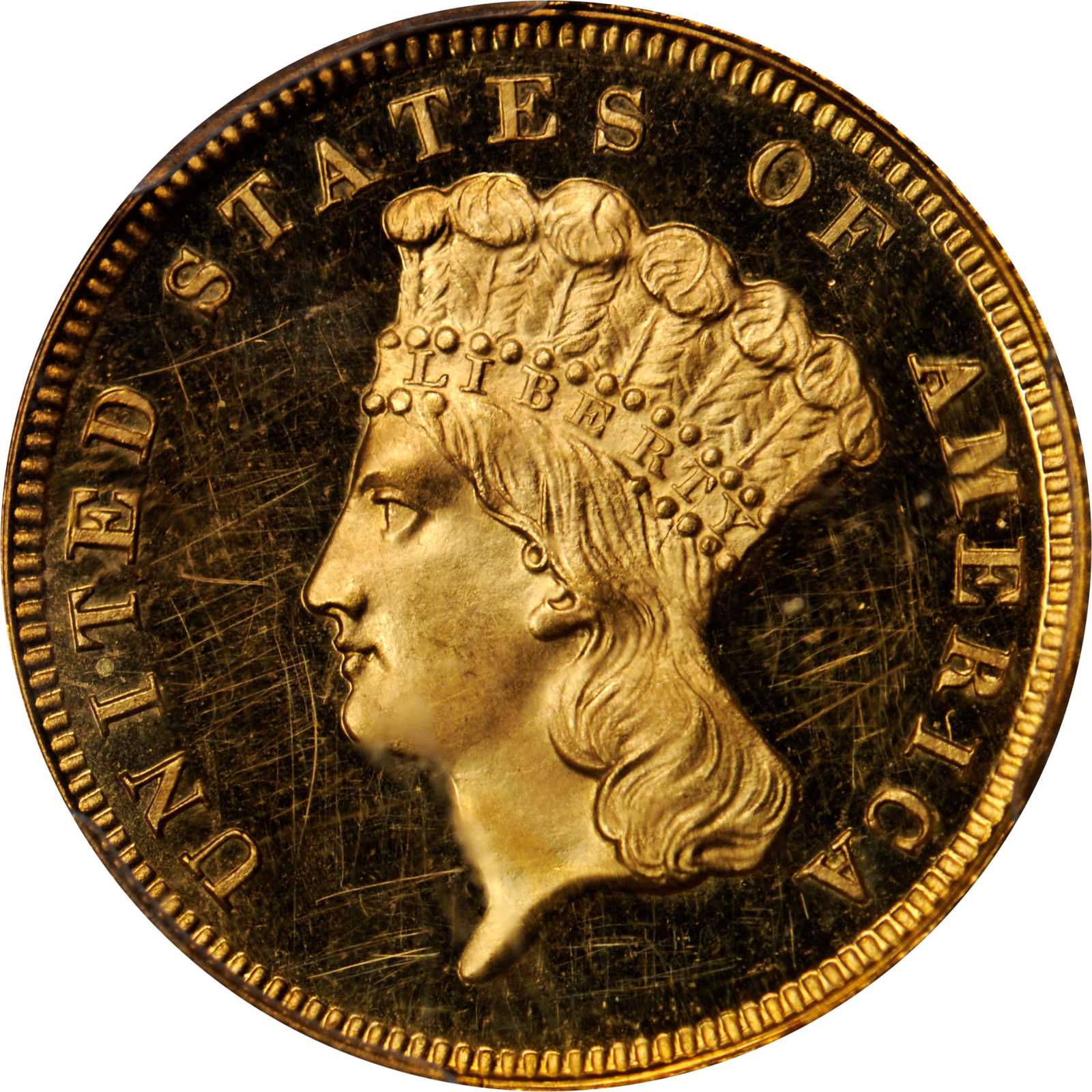 image for: 1867 Three-Dollar Gold Piece. Proof-63 Deep Cameo (PCGS). CAC.