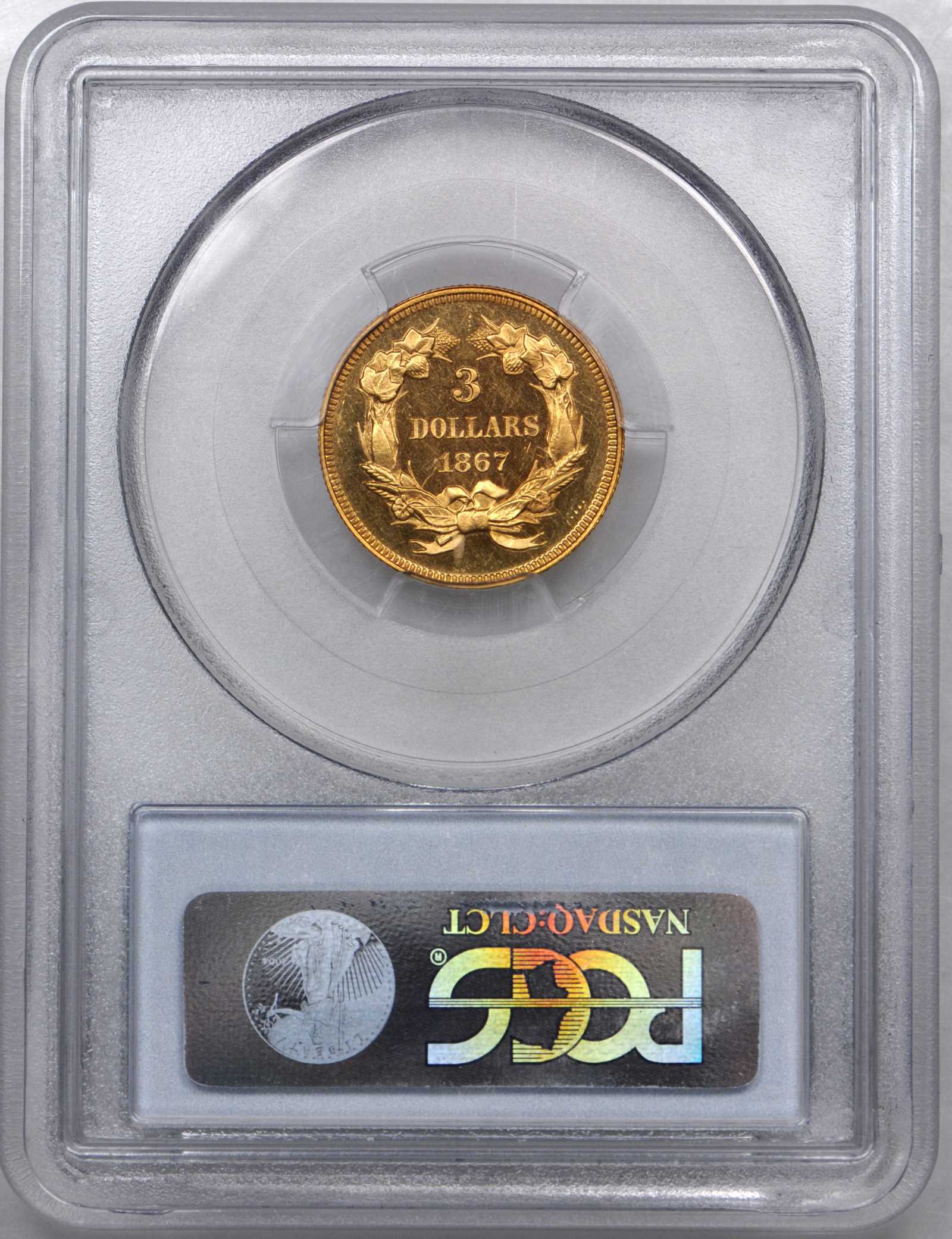 image for: 1867 Three-Dollar Gold Piece. Proof-63 Deep Cameo (PCGS). CAC.