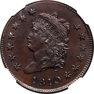 image for: 1810 Classic Head Cent. S-284. Rarity-3. MS-62 BN (NGC).