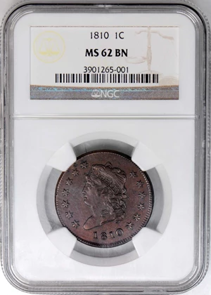 image for: 1810 Classic Head Cent. S-284. Rarity-3. MS-62 BN (NGC).