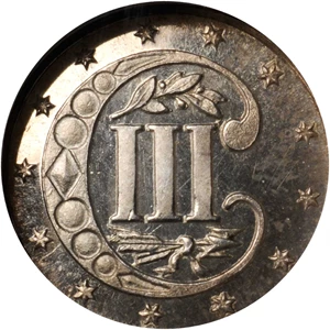 image for: 1858 Silver Three-Cent Piece. Proof-65 Cameo (NGC). CAC.