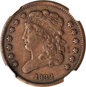 image for: 1832 Classic Head Half Cent. C-2. Rarity-1. Manley Die State 3.0. VF-35 BN (NGC).