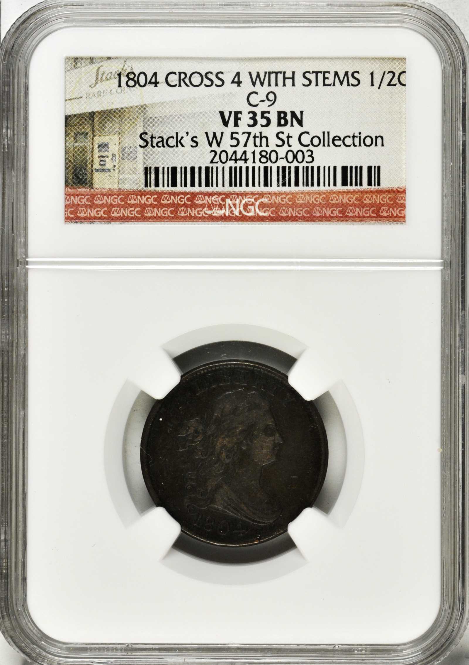 1804 1/2c Crosslet 4, Stems, C-9 MS BN VF35 BN thumbnail 7
