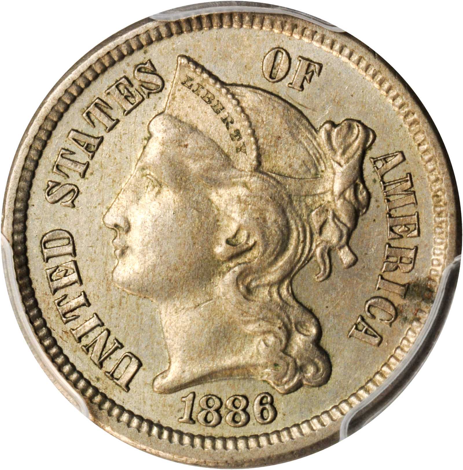 1886 Nickel Three-Cent Piece. AU Details--Spot Removed (PCGS).