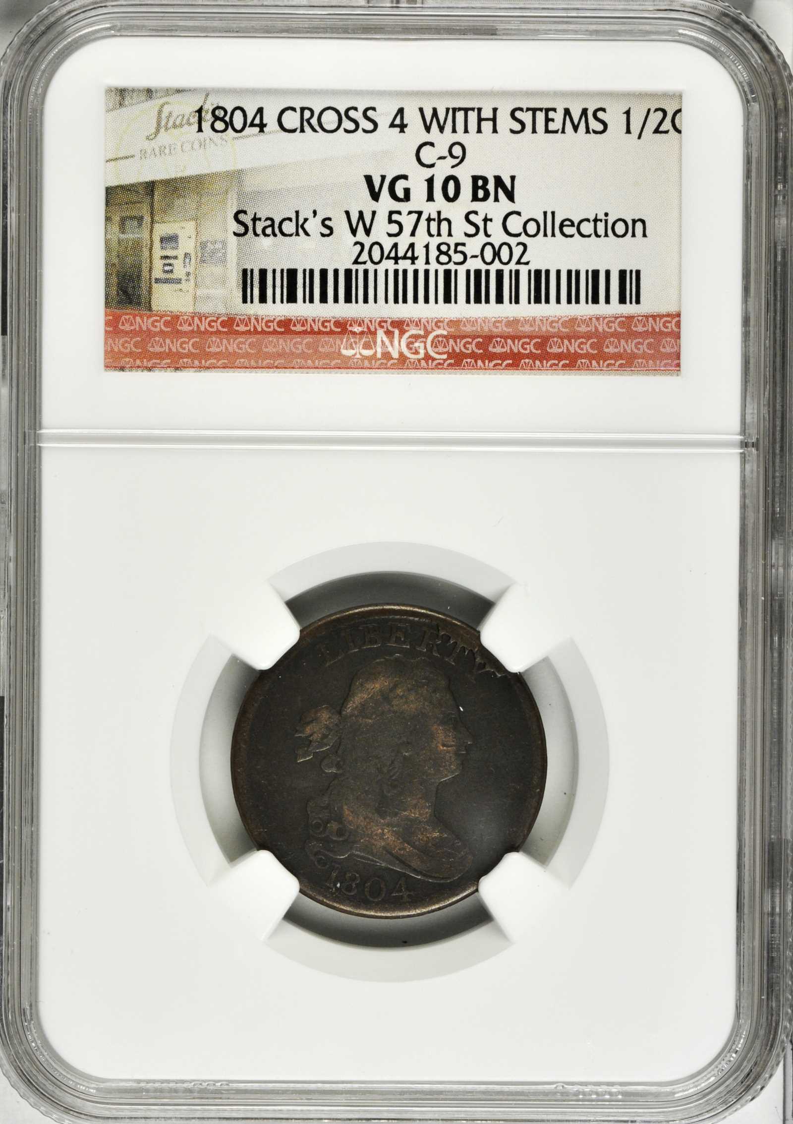 1804 1/2c Crosslet 4, Stems, C-9 MS BN VG10 BN thumbnail 4