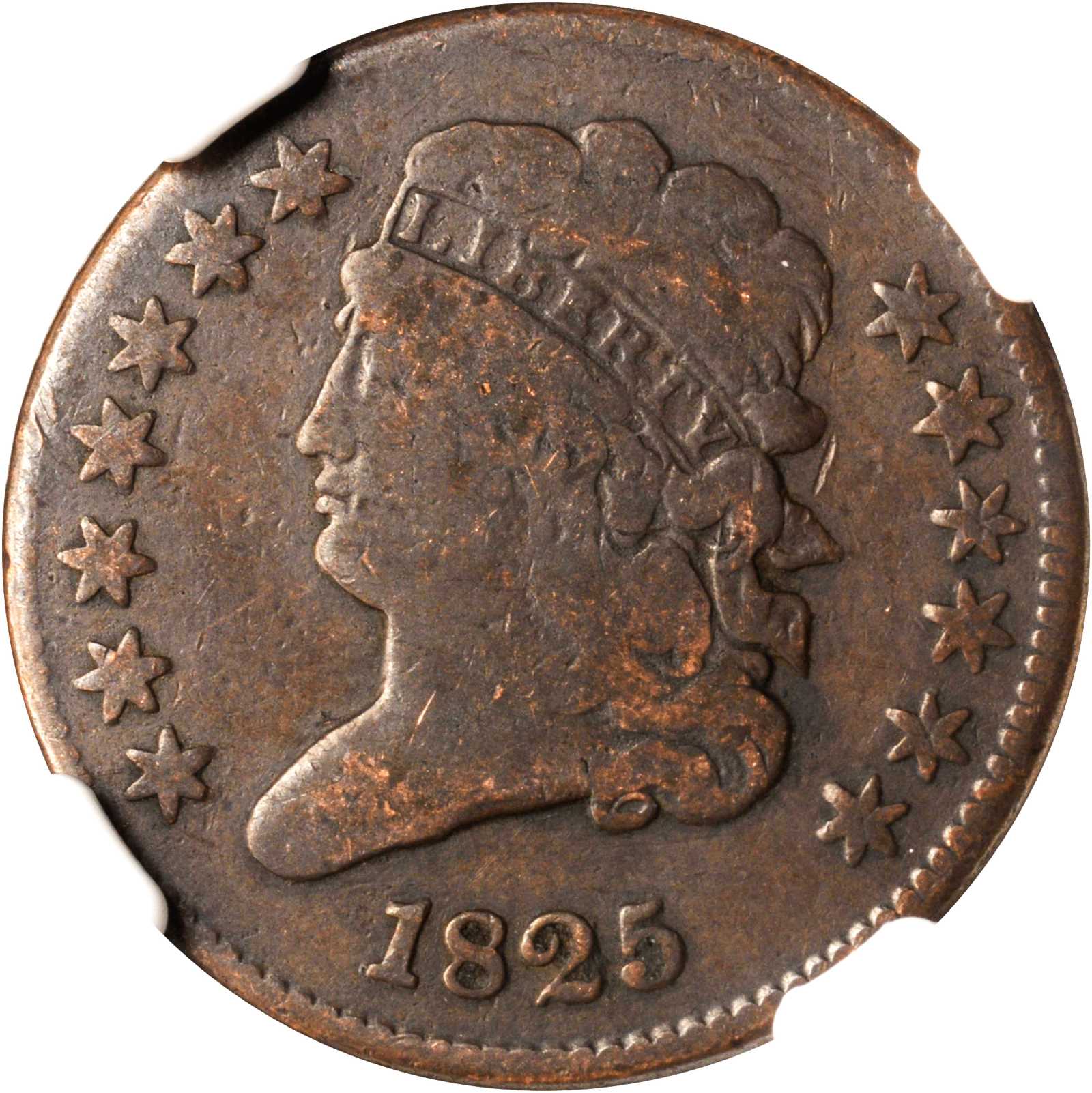 image for: 1825 Classic Head Half Cent. C-1. Rarity-3. Manley Die State 3.0. Fine-12 BN (NGC).
