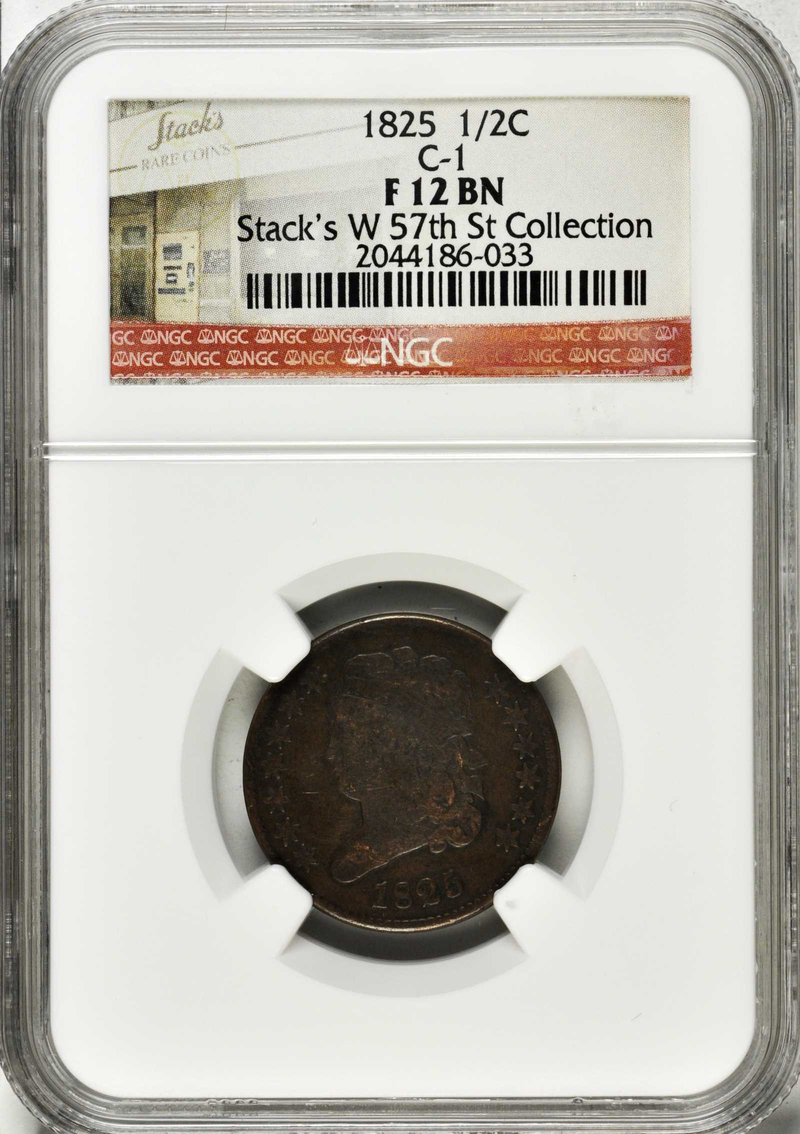image for: 1825 Classic Head Half Cent. C-1. Rarity-3. Manley Die State 3.0. Fine-12 BN (NGC).