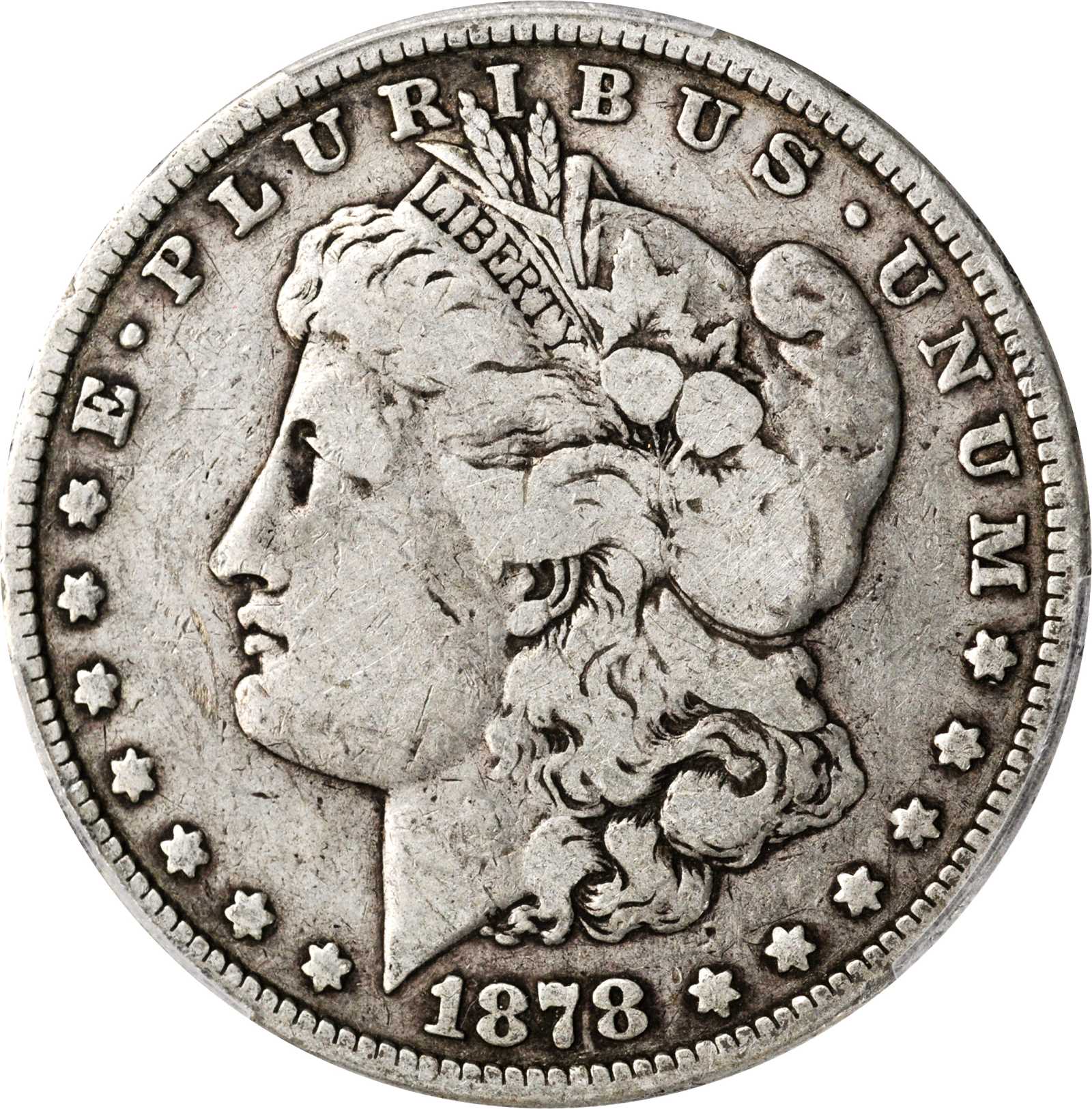 1878 Morgan Silver Dollar. 8 Tailfeathers. VAM-14.5. Hot 50 Variety. Open Nostril. VG-10 (PCGS).