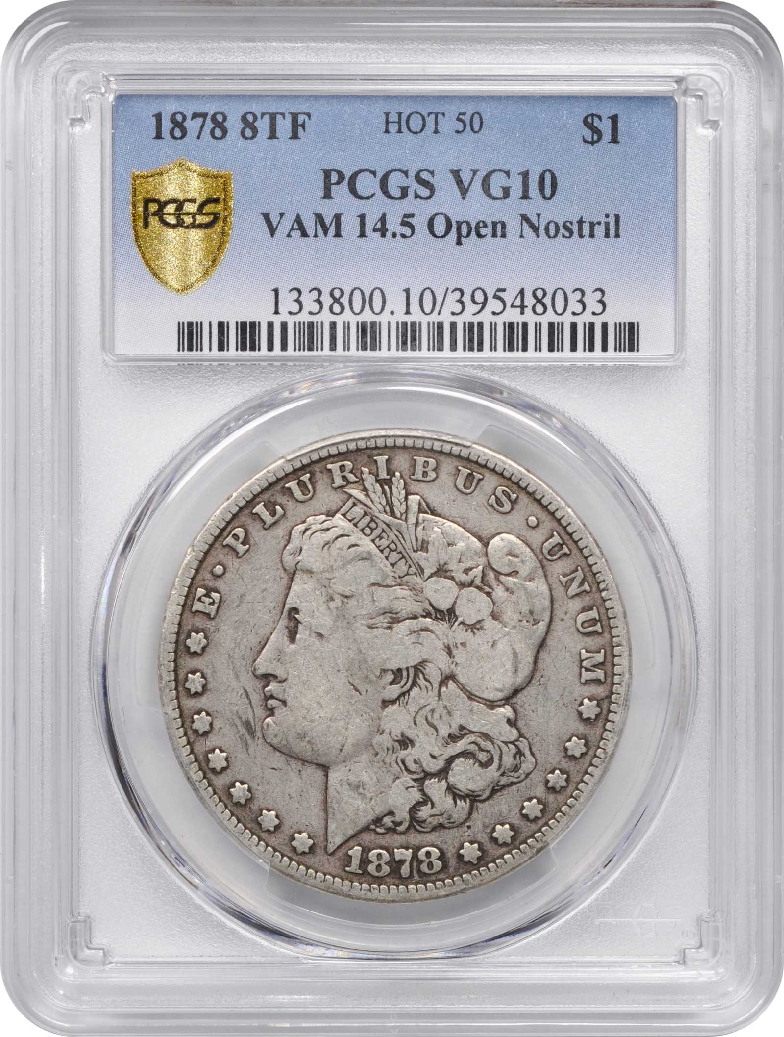 1878 8TF $1  Open Nostril, VAM-14.5 VG8 CAC thumbnail 5