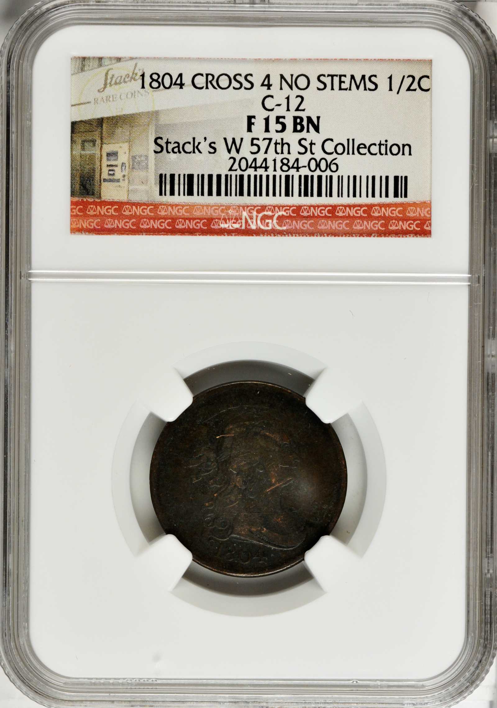 1804 1/2c Crosslet 4, No Stems, C-12 MS BN G6 BN thumbnail 8