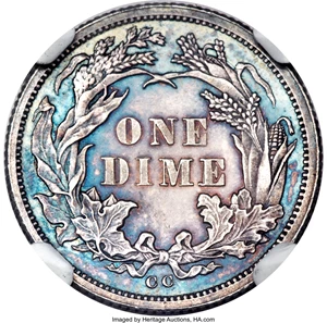image for: 1876-CC 10C SP65 NGC. Fortin-121, R.8....
