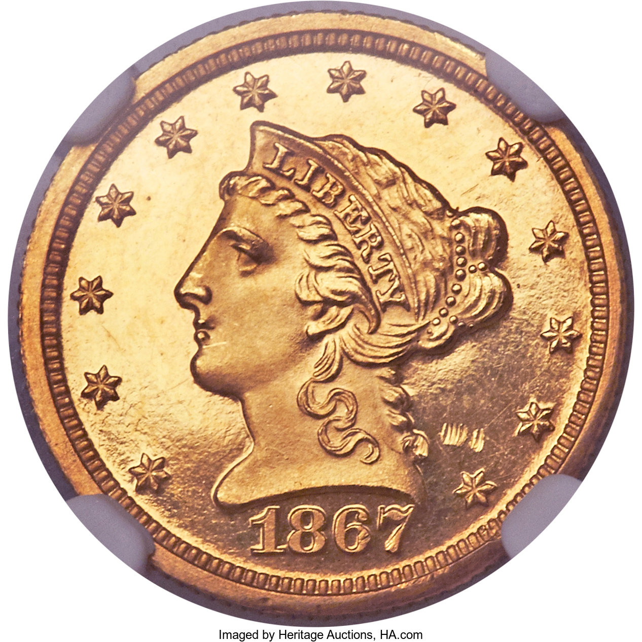 image for: 1867 $2 1/2 PR64 Ultra Cameo NGC....