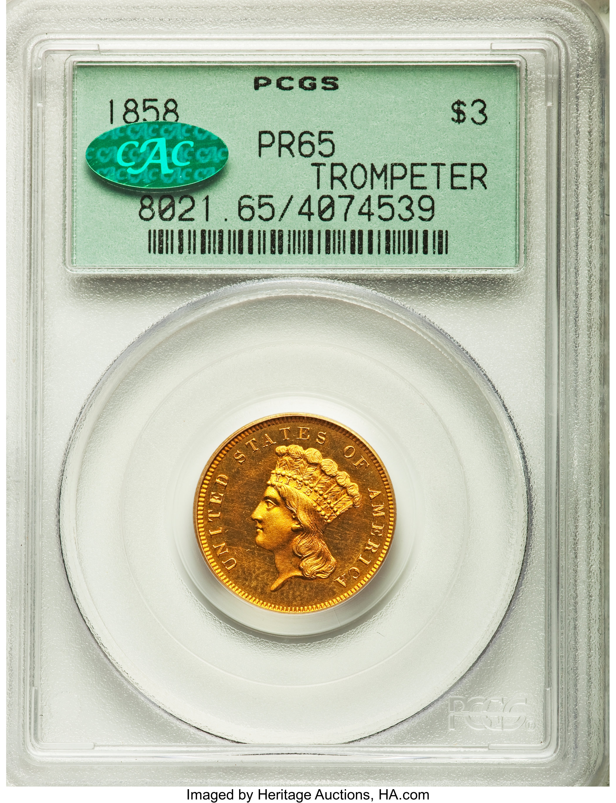 image for: 1858 $3 PR65 PCGS. CAC....