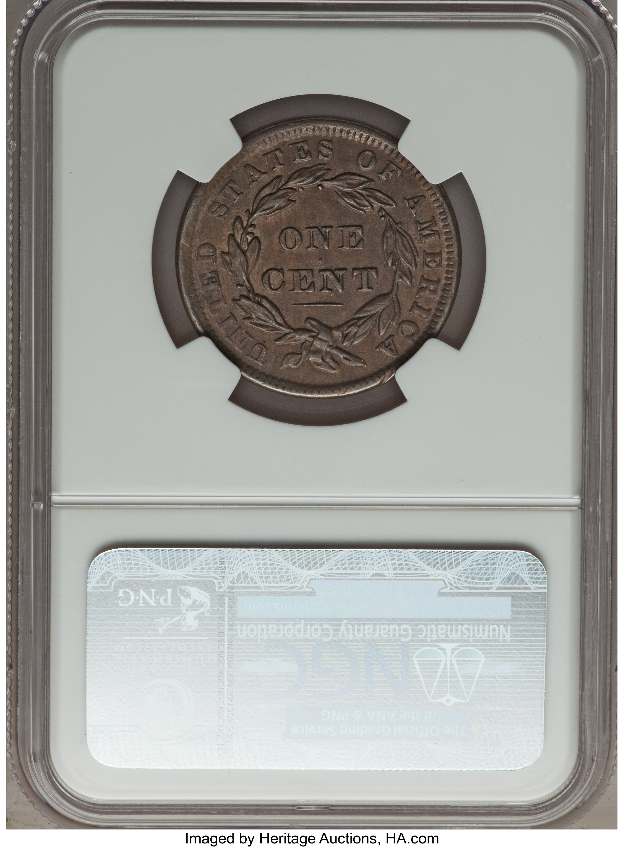 image for: 1838 1C N-6, R.1, MS61 Brown NGC. NGC Census: (2/10). PCGS Population (0/1). Mintage: 6,370,200. ...