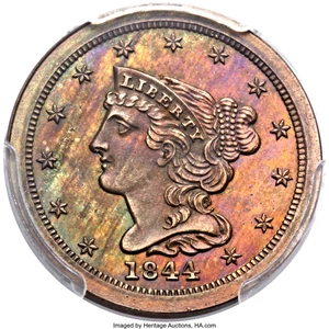 image for: 1844 1/2 C Second Restrike PR64+ Brown PCGS. B-3, R.6. Our EAC Grade PR63....