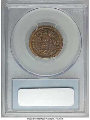 image for: 1844 1/2 C Second Restrike PR64+ Brown PCGS. B-3, R.6. Our EAC Grade PR63....