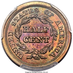 image for: 1844 1/2 C Second Restrike PR64+ Brown PCGS. B-3, R.6. Our EAC Grade PR63....