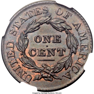 image for: 1827 1C N-11, R.1, MS64 Brown NGC. Our EAC Grade MS62....