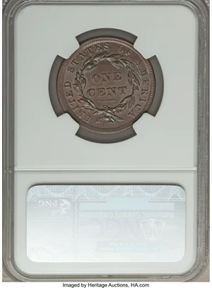 image for: 1839 1C Silly Head, N-4, R.1, MS65 Brown NGC. Our EAC Grade MS62....