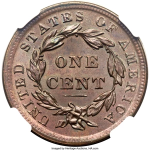 image for: 1839 1C Silly Head, N-4, R.1, MS65 Brown NGC. Our EAC Grade MS62....