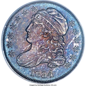 image for: 1834 10C Large 4, JR-6, PR65 PCGS. High R.7 or R.8 as a Proof....