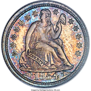 image for: 1854 10C Arrows PR65 PCGS. CAC. Fortin-111....