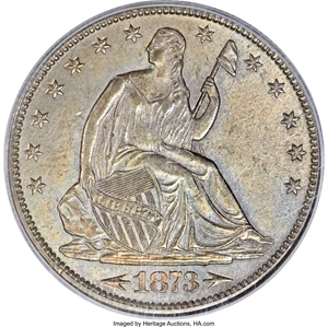 image for: 1873-CC 50C Arrows MS64 PCGS. CAC. WB-103, Die Pair 6, R.4....