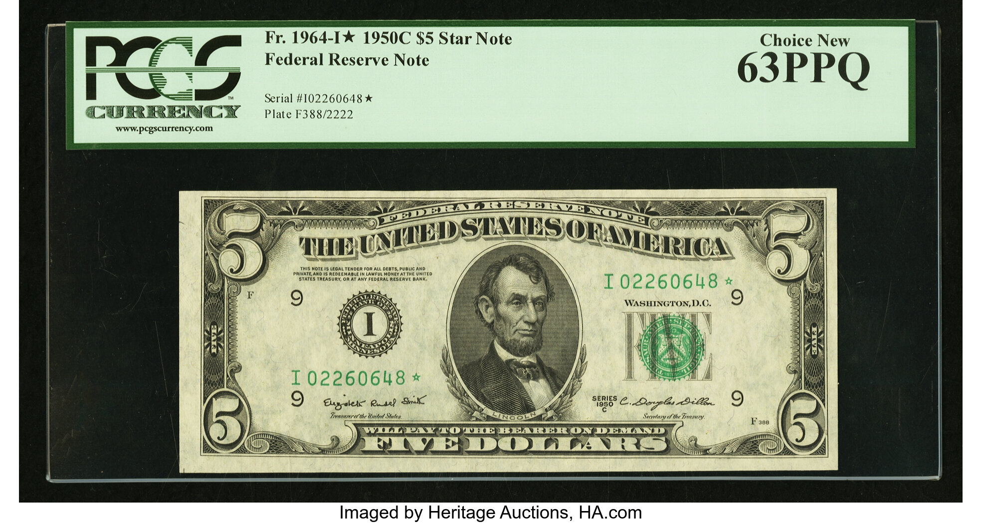 image for: Fr. 1964-I* $5 1950C Federal Reserve Star Note. PCGS Choice New 63PPQ....