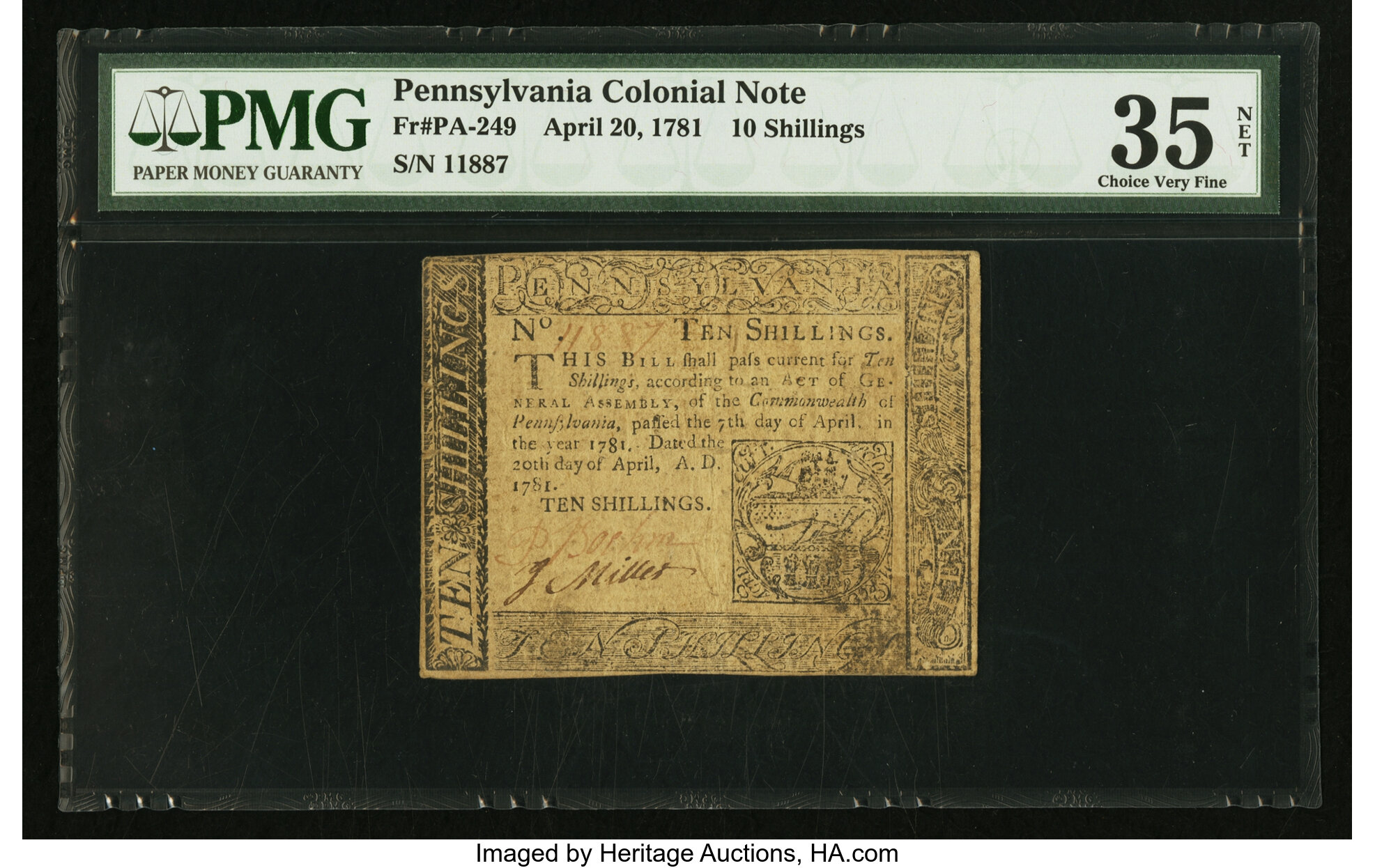 image for: Pennsylvania April 20, 1781 10s PMG Choice Very Fine 35 Net....