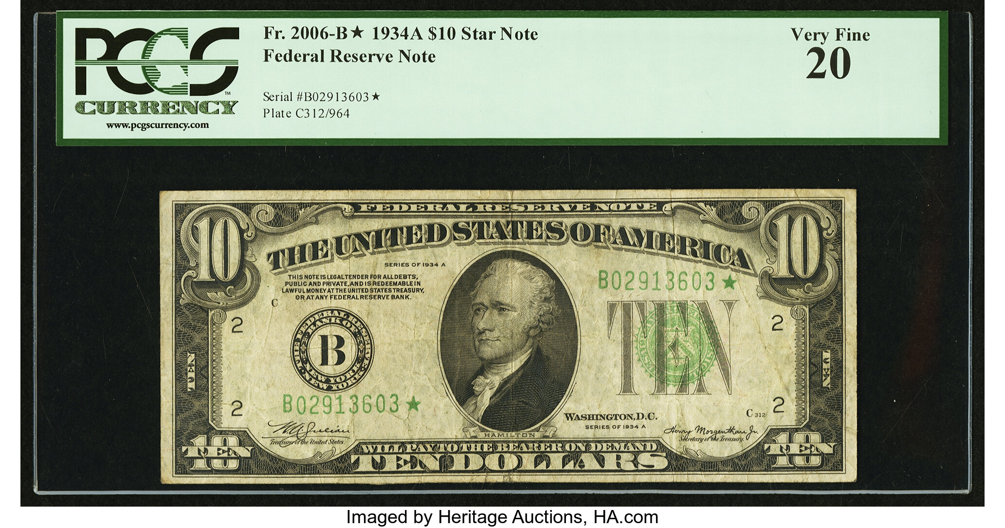 image for: Fr. 2006-B* $10 1934A Federal Reserve Note. PCGS Very Fine 20....