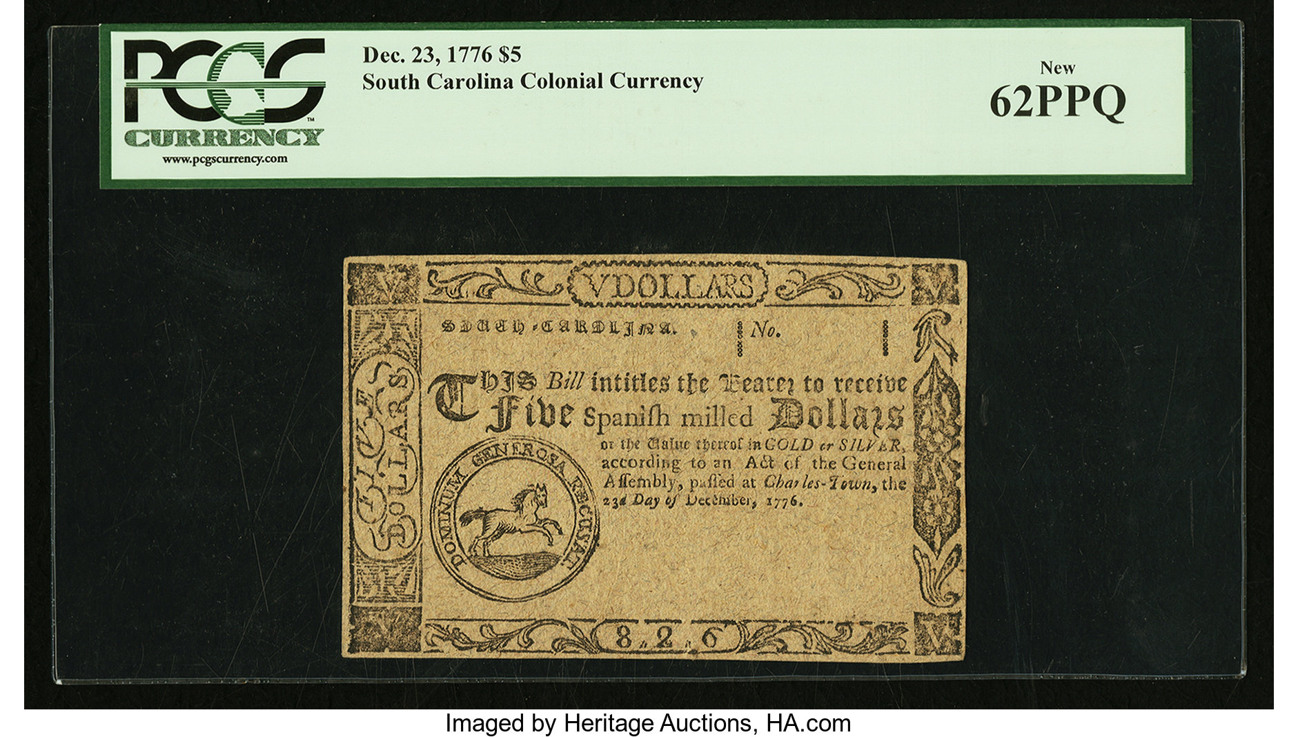 image for: South Carolina December 23, 1776 $5 PCGS New 62PPQ....
