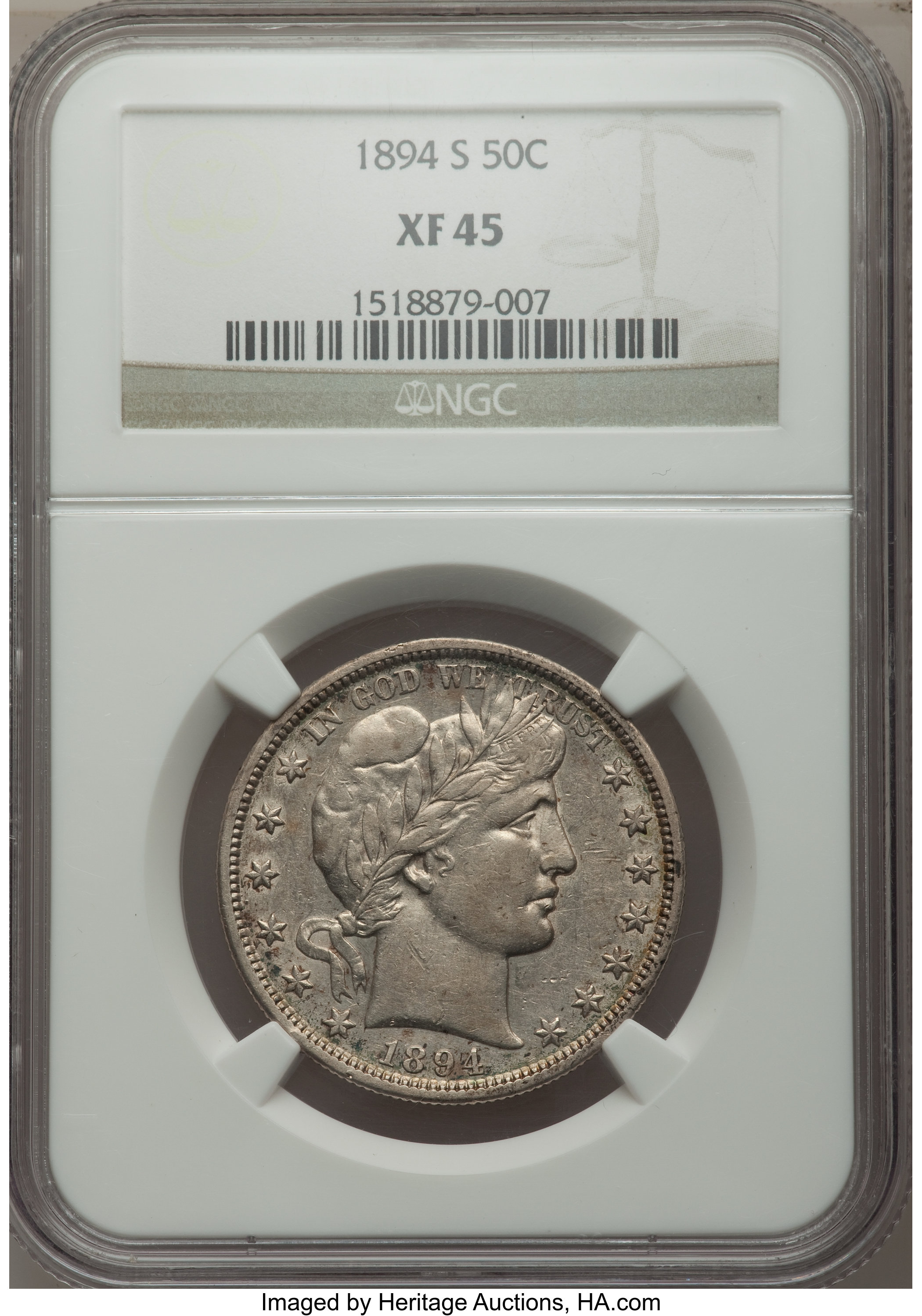 1894-S 50C XF45 NGC. NGC Census: (12/148). PCGS Population (27/202). Mintage: 4,048,690. Numismedia Wsl. Price for problem ...