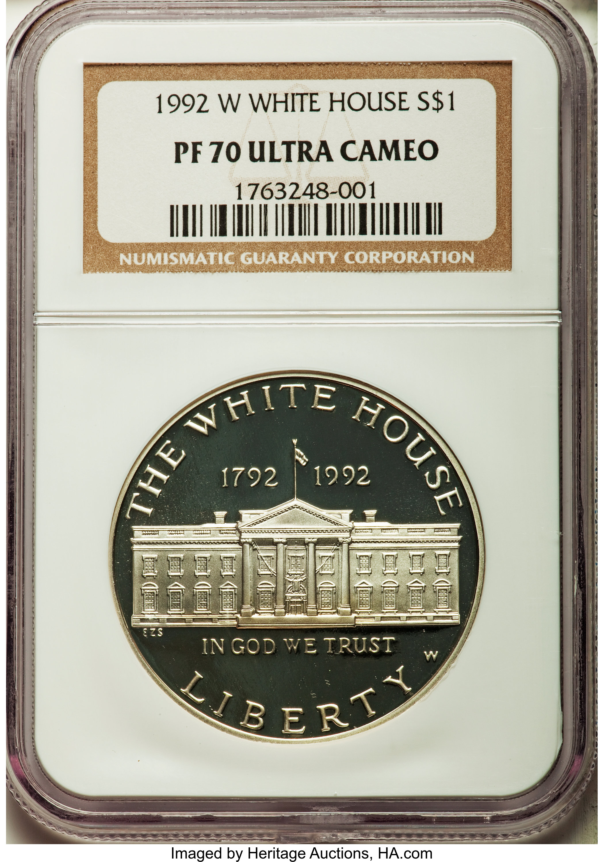 1992-W $1 White House Silver Dollar PR70 Ultra Cameo NGC. NGC Census: (60). PCGS Population (120). Mintage: 375,849. Numism...