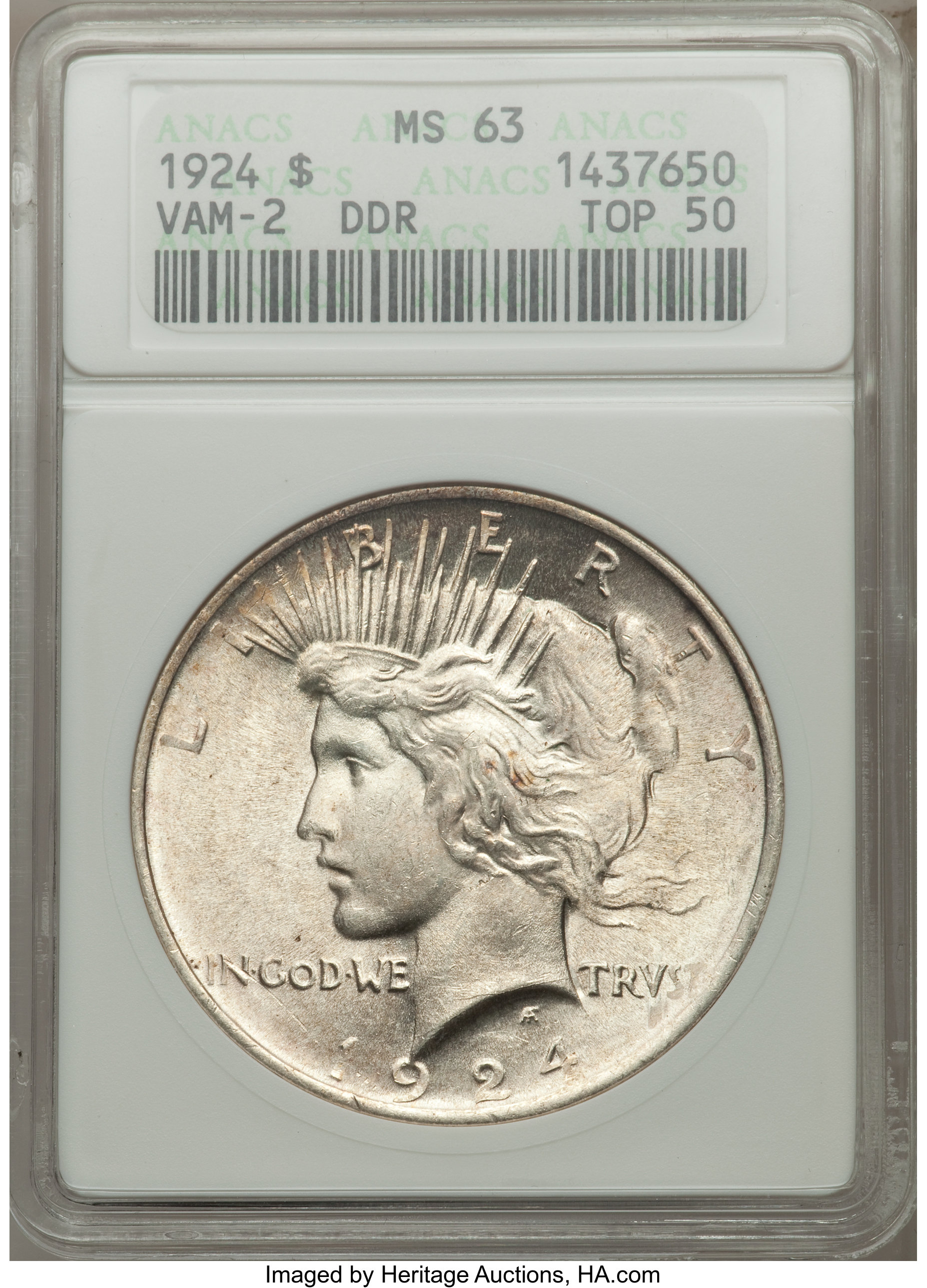 1924 $1 Die Doubled Reverse, VAM-2 MS63 ANACS. TOP-50. NGC Census: (0/0). PCGS Population (14/9)....