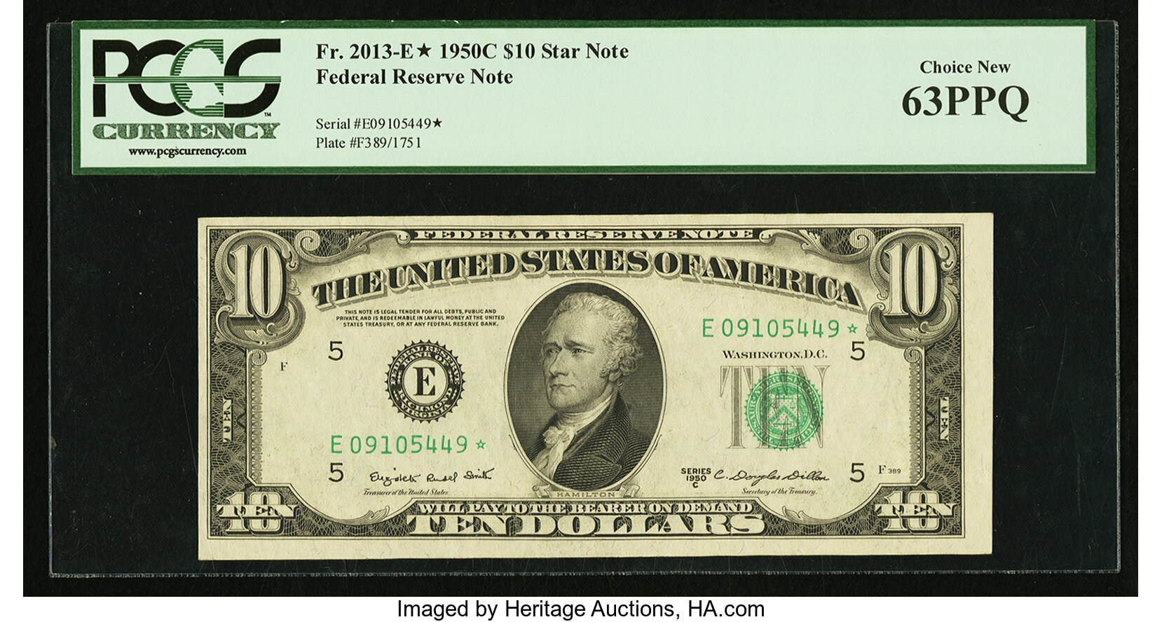 image for: Fr. 2013-E* $10 1950C Federal Reserve Star Note. PCGS Choice New 63PPQ....