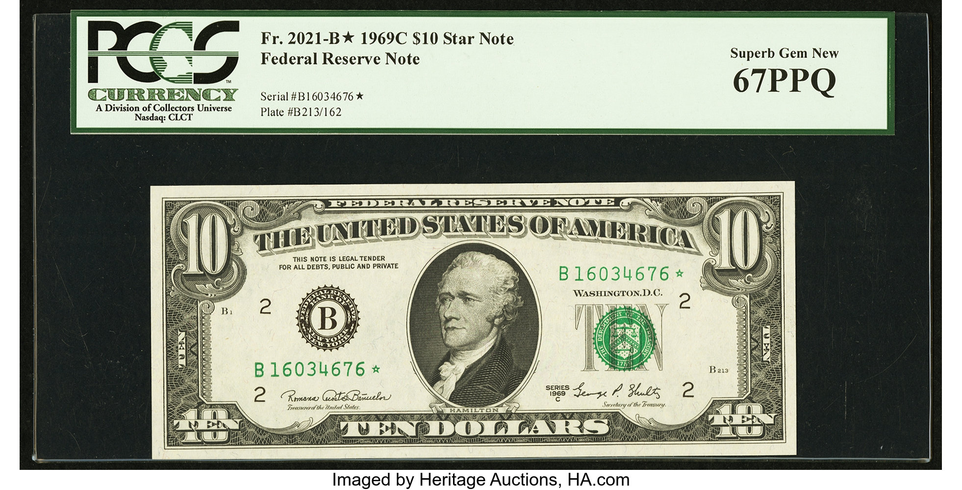 image for: Fr. 2021-B* $10 1969C Federal Reserve Star Note. PCGS Superb Gem New 67PPQ....