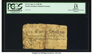 image for: North Carolina April 4, 1748 20s PCGS Apparent Fine 15....