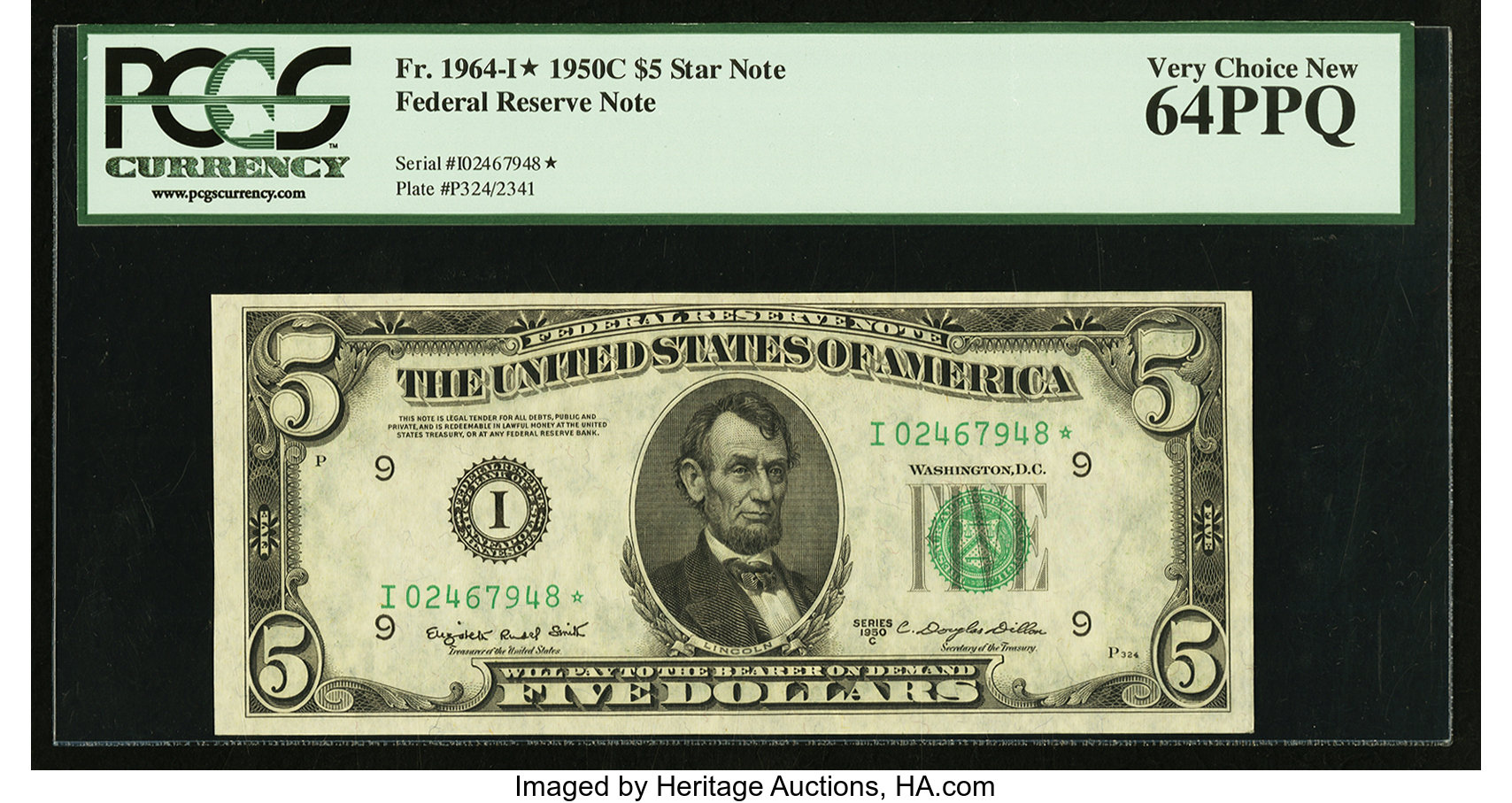 image for: Fr. 1964-I* $5 1950C Federal Reserve Star Note. PCGS Very Choice New 64PPQ....
