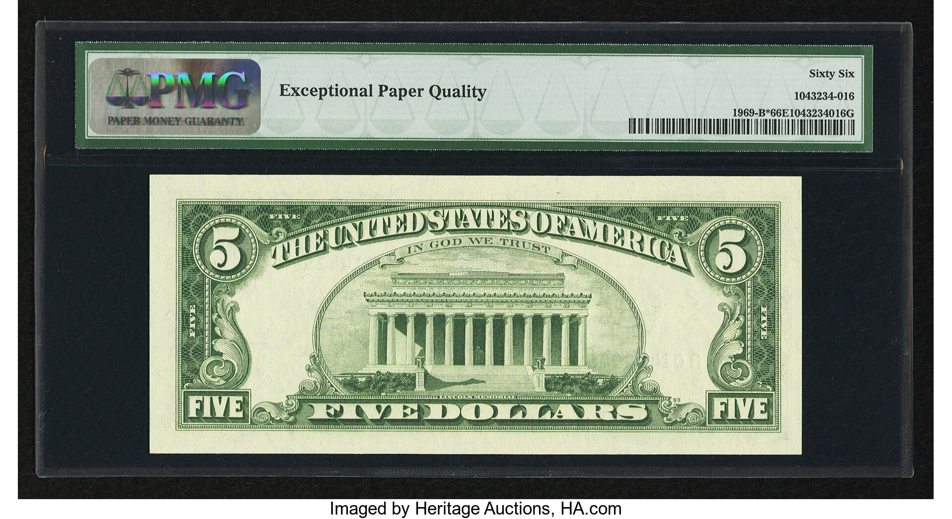image for: Fr. 1969-B* $5 1969 Federal Reserve Note. PMG Gem Uncirculated 66 EPQ....